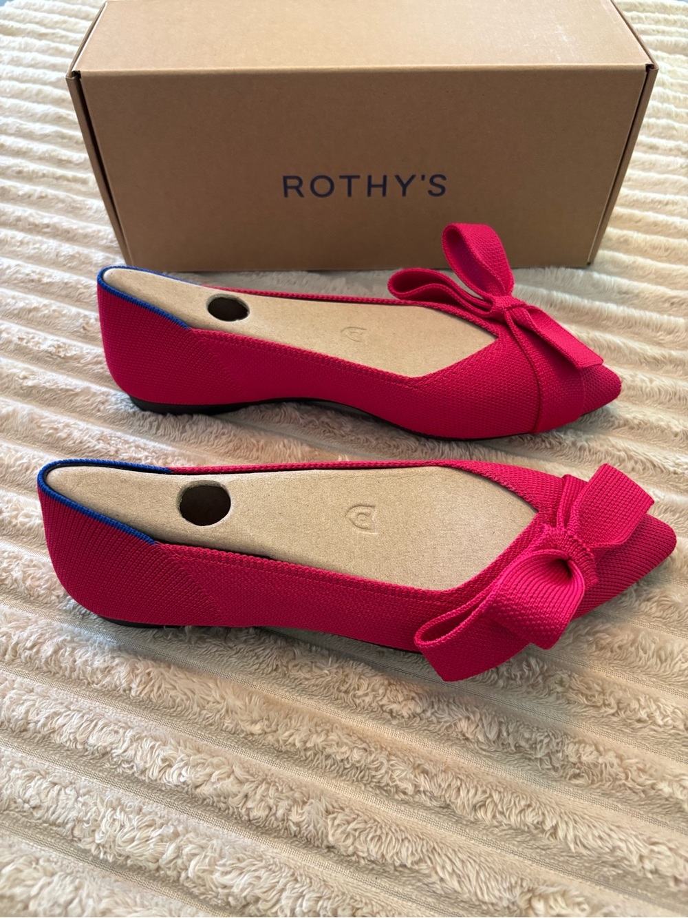 Rothy's Fuchsia Knit Pointed Bow Flats - Picture 2 of 6